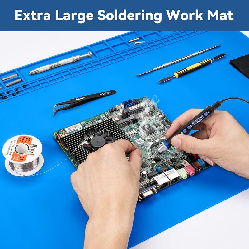 Kaisi Extra Large Soldering Mat, 27.6''x15.7'' Oversized 932°F Heat Resistant Silicone Solder Mat, Large Repair Workbench Pad for Electronics Phone Watch Laptop Repair, BGA Soldering Iron - Blue - Image 3